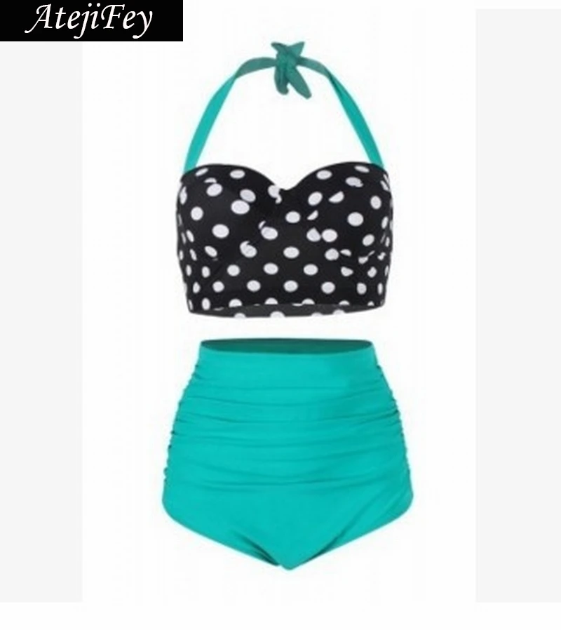 

Atejifey 2019 Sexy Halter Retro Bikini Set High Waist Swimwear Polka Dot bathing suit Push Up Bra Swiming Suit For Women