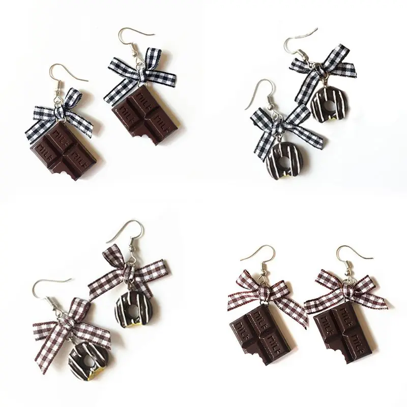 

Lady Earrings Fashion Bow Earrings Cute Mini Chocolate Donuts Minimalism Cartoon Design Female Ear Hooks Danglers Jewelry Gift