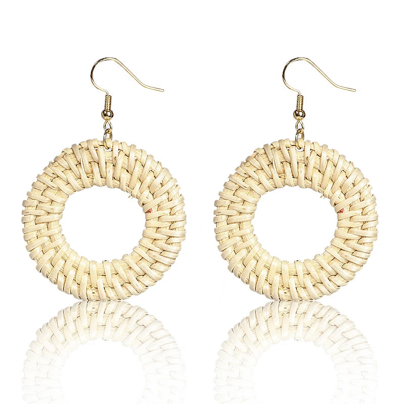 

Korean Handmade Straw Weave Long Circle Earrings For Women Minimalist Statement Hollow Out Straw Dangle Earrings Accessories