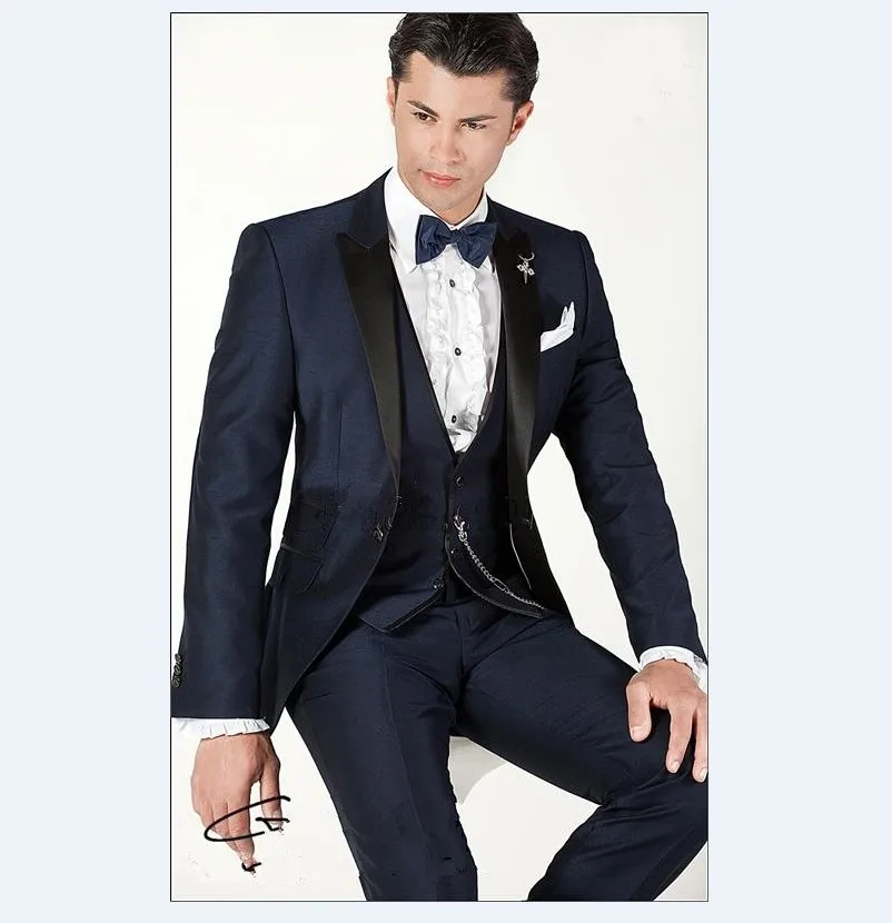Latest Coat Pant Designs Navy Blue Groom Tuxedos Italian Style Mens