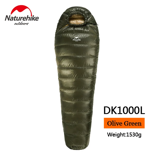 NatureHike 0,94 кг/1,53 кг сверхлегкий спальный мешок для кемпинга, спальный мешок на белом утином пуху, удобный спальный мешок на гусином пуху - Цвет: 1000g Olive Green