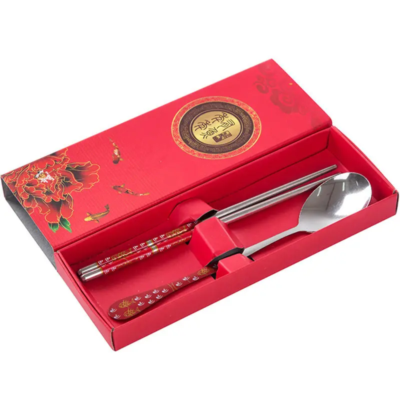 1 комплект китайские палочки для еды ложка из нержавеющей стали, многоразовый кухонный палочки для еды персонализированные узоры для детей подарок P20