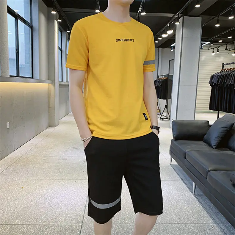 Pack of 2 Print T-Shirt&Shorts Summer Short Sets Men Casual Suits Homewear Tracksuit Male Sweatshirts Hoodies 4XL Top&Tees+Pant 08
