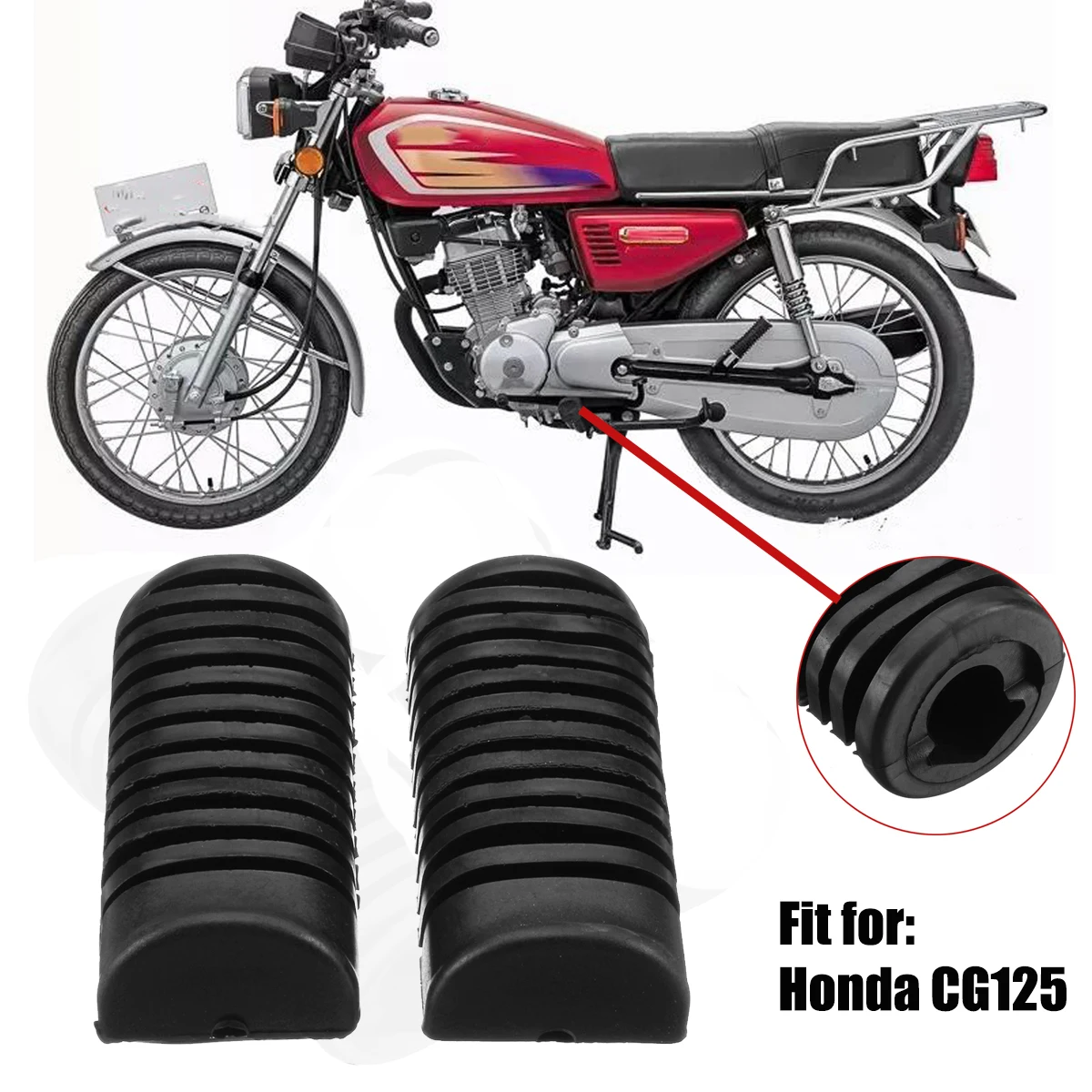 2x Motorcycle Front Foot Rests Footpeg for Honda CG125 Steel & Rubber