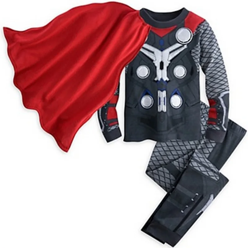 Комплект из 2 предметов, пижамы для мальчиков с принтом; Одежда для девочек; комплекты Халк, Бэтмен Железный человек Человек-паук Капитан Америка пижама в виде костюм косплея детская Костюмы - Цвет: Thor