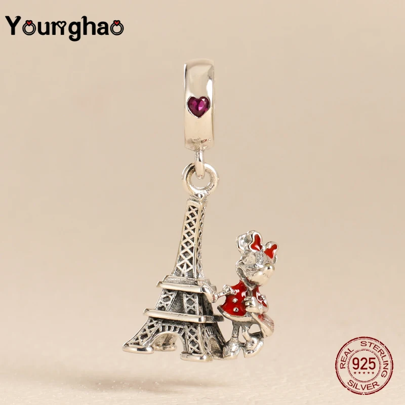 

Younghao Jewelry 925 Sterling Silver Eiffel tower Cartoon Minnie Charm Pendant Fit Original Pandora Charm Bracelet