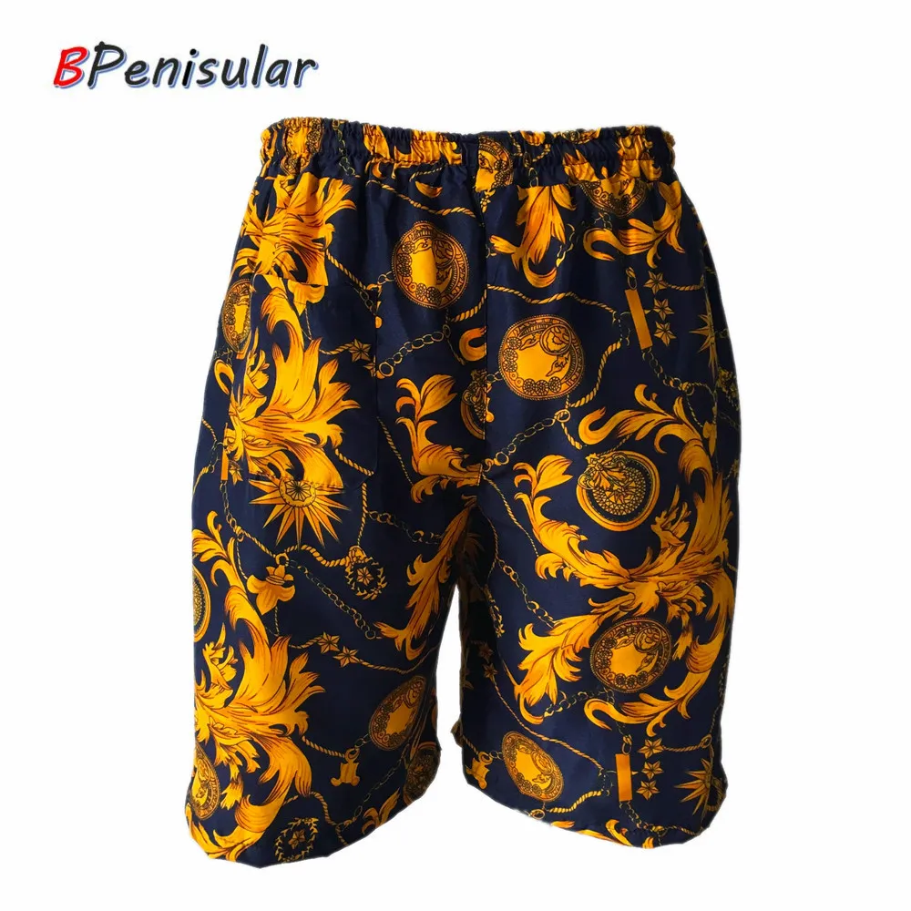 2019 summer men casual shorts baroque floral prints royal luxury pattern golden leaves loose medusa short 4