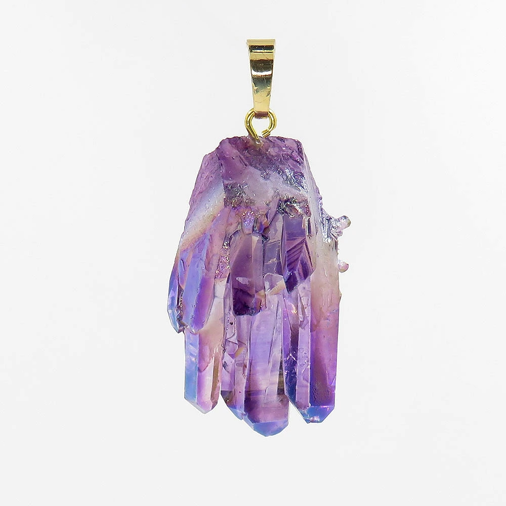 

HanKun 1 Piece Personalized Plated Colorful Color Natural Irregular Raw White Crystal Mineral Specimens Drusy Druzy Pendant