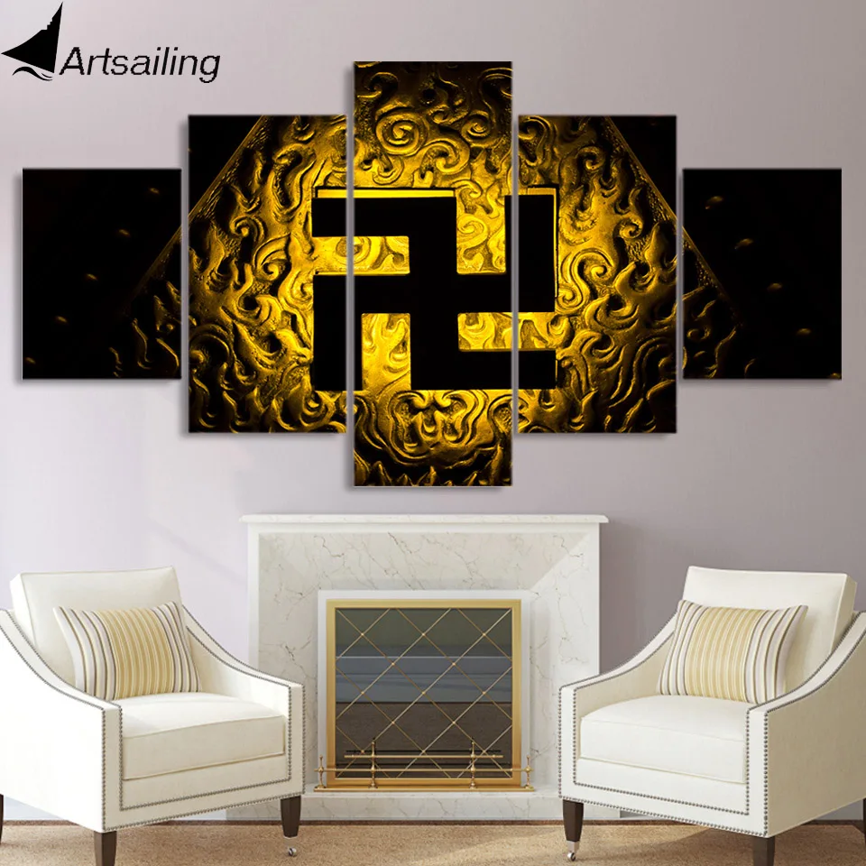 

5 piece canvas painting Buddhist symbol svastika posters and prints canvas painting for living room free shipping XA2172B