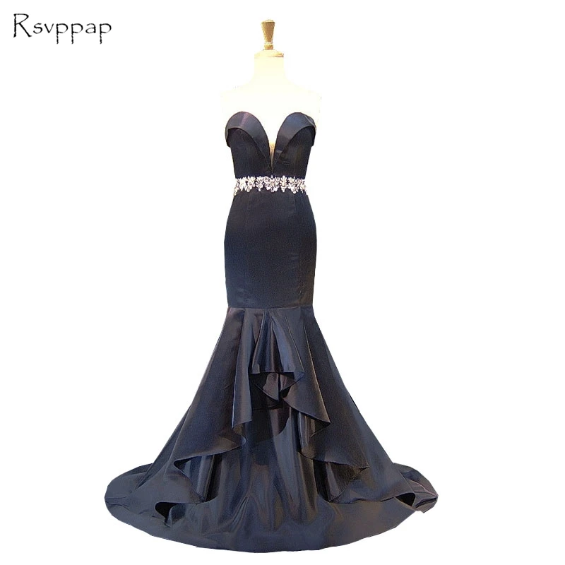 

Sexy Long Evening Dress 2019 Mermaid Sweetheart Beaded Crystals Floor Length New Arrival Women Black Formal Evening Gowns