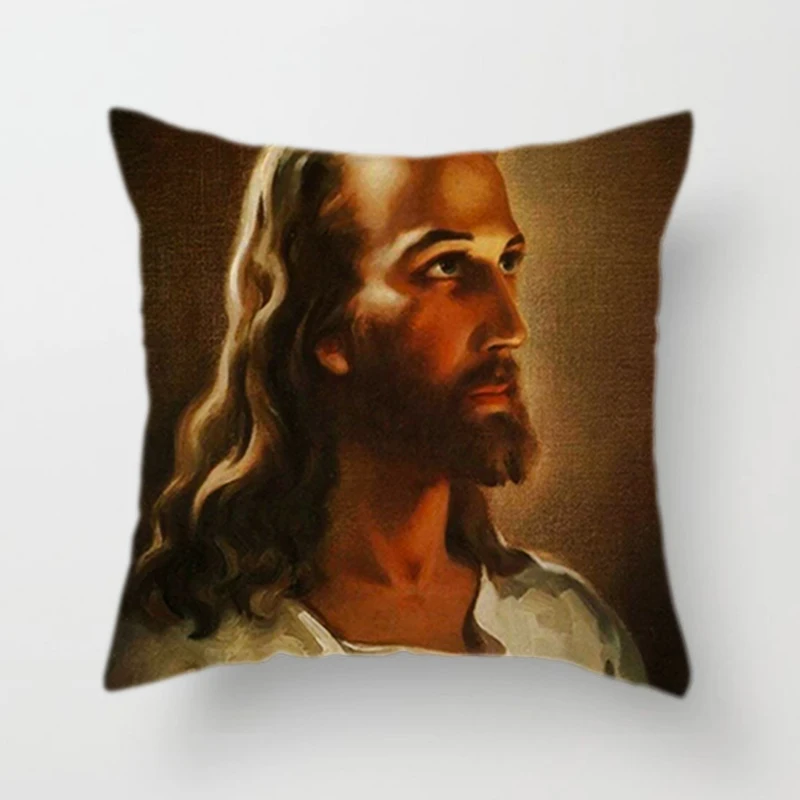 Религиозная персиковая кожа/льняная Подушка с рисунком Иисуса, серия подушек для дивана, обучающая подушка для отдыха, украшение - Цвет: Polyester-10