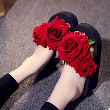 YOUYEDIAN/летние женские тапочки на танкетке с цветочным узором и жемчугом; Вьетнамки; пляжные шлепанцы; женские шлепанцы на платформе; повседневная обувь