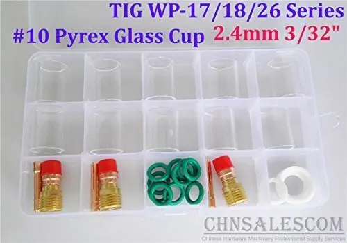 

CHNsalescom 28 pcs TIG Welding Stubby Gas Lens #10 Pyrex Cup Kit WP-17/18/26 Torch 2.4mm 3/32"