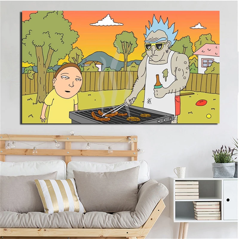 Картина рик и морти на холсте