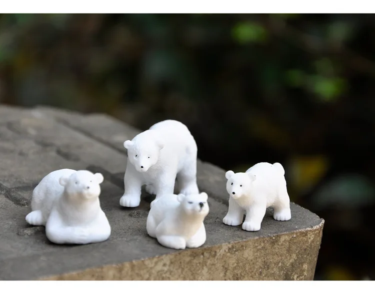 BAIUFOR Animal Miniatures Polar Bear White Lovely Mother Bear Keychain Material Terrarium Figurines DIY Fairy Garden Decor