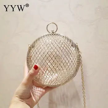 

Gold Metal Clutch Bag 2019 Luxury Handbags Women Bags Designer Chain Crossbody Sac Purse Round Mini Hollow Ladies Hand Bag