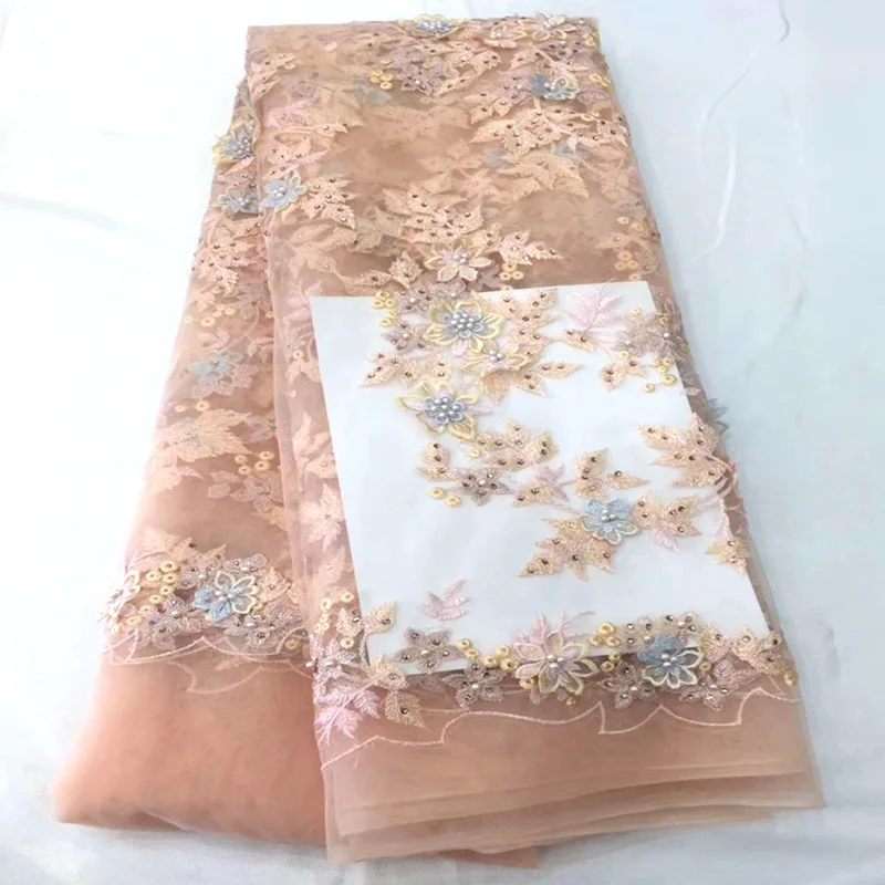 2019 High Quality French 3D Tulle Beaded African Lace Fabric Embroidered Nigerian Fabrics with stones For Women dress QG926 | Дом и сад