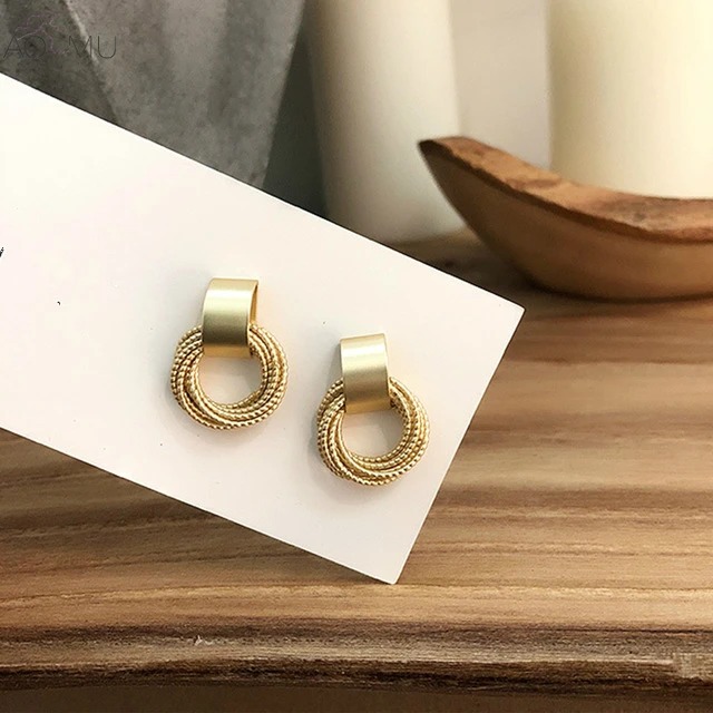 

AOMU 2019 New Design Multi-layer Metal Gold Geometric Round Circle Stud Earrings for Women Girl Party Wedding Jewelry Gift