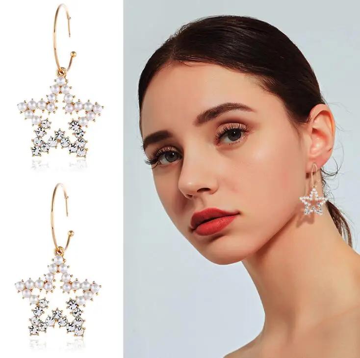 

Fashion Alloy Earrings with dangle star Graceful Glass Pearl Star Earring Jewellery For women 65x35mm y1155