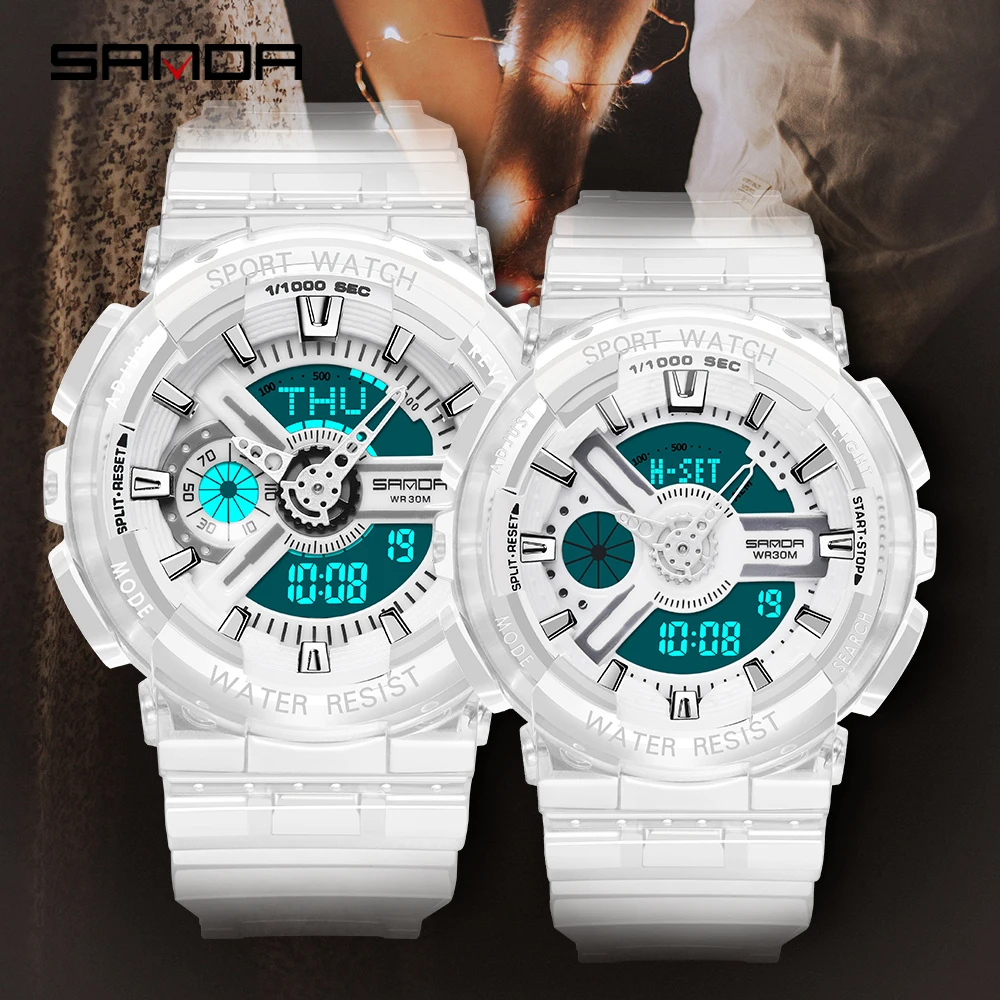 Sanda цифровые парные часы водонепроницаемые часы для мужчин и женщин спортивные прозрачные часы ins супер горячие часы трендовые часы