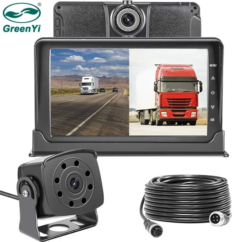 

GreenYi Dash Cam Front and Rear 7'' Monitor with IP69 Night Vision Rear View Camera Reversing Backup Camera for Trucks Bus Van