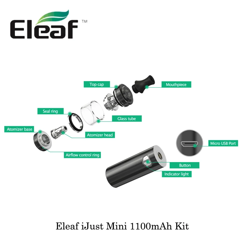 Стартовый набор Eleaf iJust Mini 1100 мА/ч электронная сигарета MTL/DL встроенный
