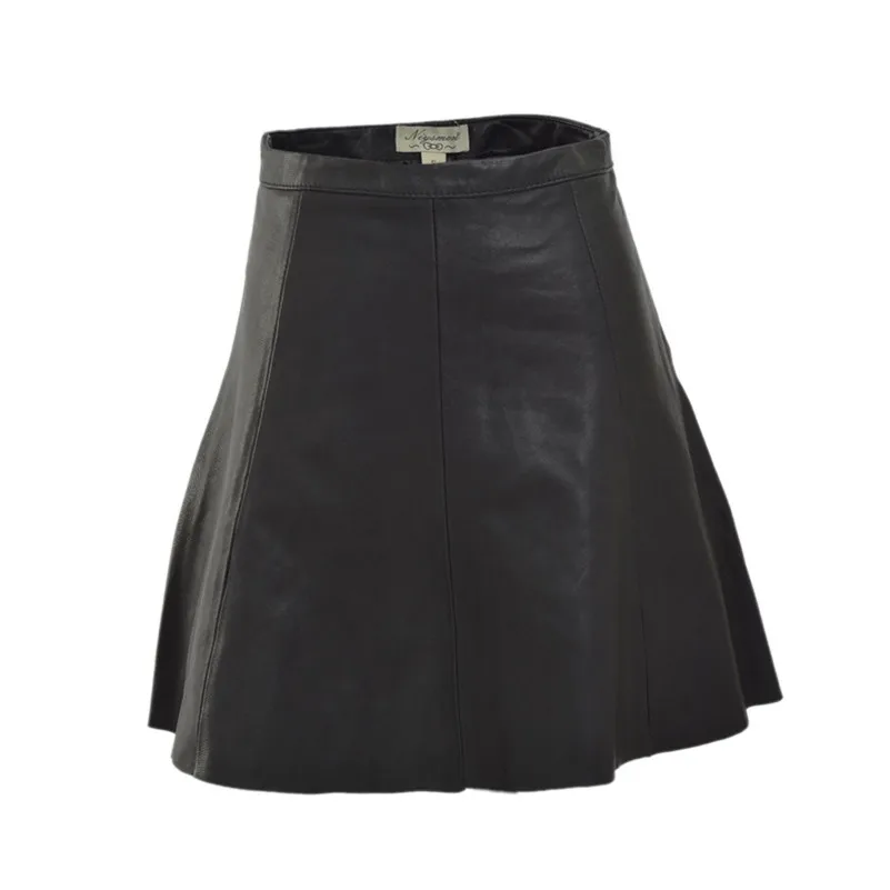 

New genuine skirt sheepkin slim Waist pleated skirt umbrella women zipper fashion high waist skirt for spring summer