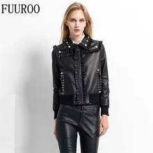 Women Natural Genuine Leather Jackets Brand Slim Fit Ladies Sheepskin Rivet Short Motorcycle Jacket Coats W4064-European Size