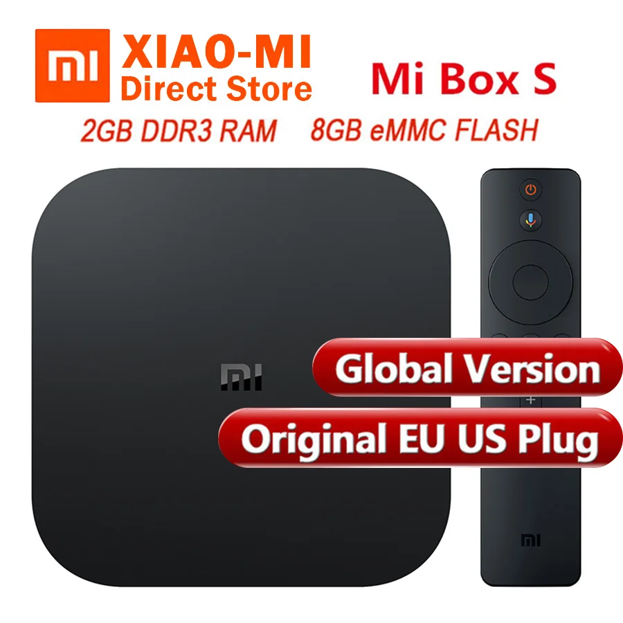 Глобальная версия оригинальная Xiaomi mi коробка S Smart tv Box 4 Android 8,1 4K четырехъядерный процессор 2 ГБ 8 ГБ HD mi 2,4G 5,8G WiFi Bluetooth 4,2 ТВ приставка