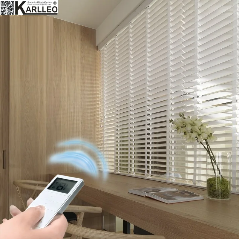 

2'' Timber Basswood Venetian Blinds Curtain Cordless Motorize Remote Control Customize Size Finished Product