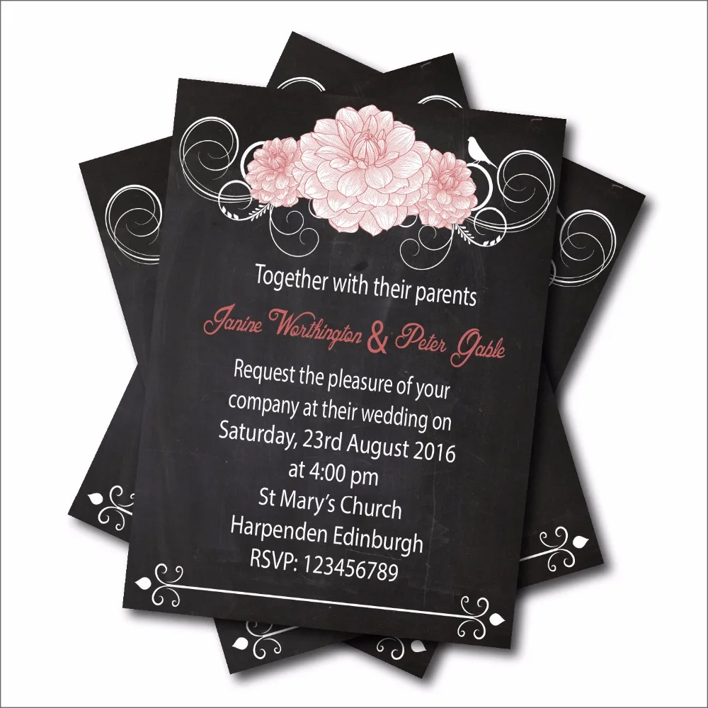 us 5 3 41 off 14 pcs lot custom chalkboard floral wedding invitation mason jar bridal shower invites rustic lace wedding party decoration in cards chalkboard invites