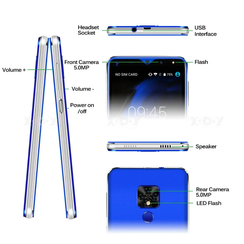 Xgody Mate20 смартфон с четырёхъядерным процессором Android 9 0 2500 мАч 1 Гб + 16 ГБ 5 дюймовым