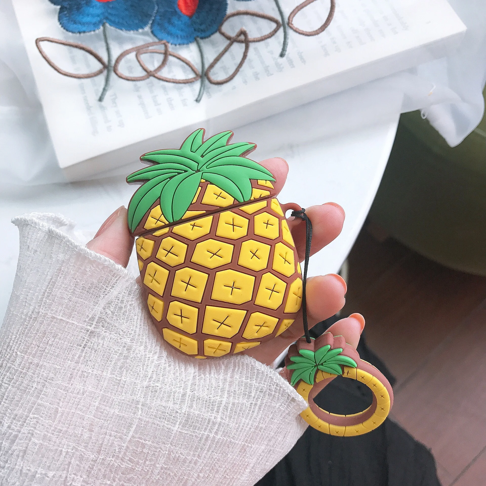 3D милый чехол pine apple для apple Airpods 2 Box чехол для наушников s защитный чехол для air pods с кольцом на палец