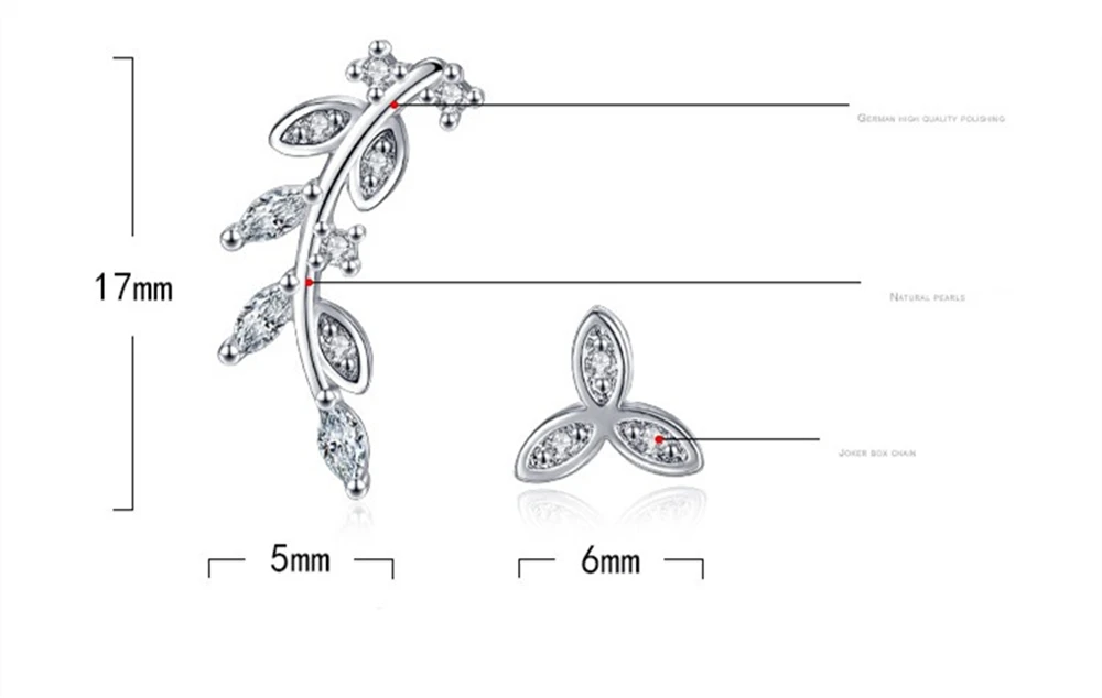 Модные брендовые парные серьги-гвоздики, роскошные циркониевые женские серебряные ювелирные изделия, ассиметричные серьги в виде листьев, суженные и оригинальные