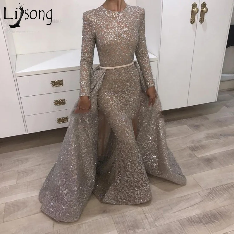 Gold-Sequins-Two-Pieces-Evening-Dress-Mermaid-Prom-Dresses-Arabic-Shiny-Party-Dress-Silver-Musil-Gowns