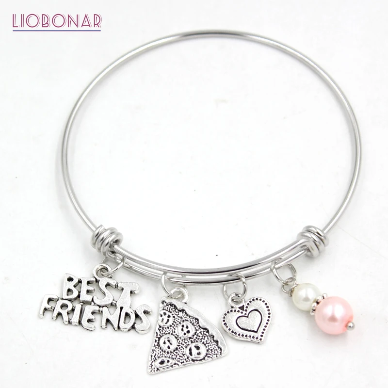 10PCS Stainless Steel Jewelry Adjustable Wire Bangle Friendship Bracelet Best Friends Pizza Bracelets Gift BFF | Украшения и