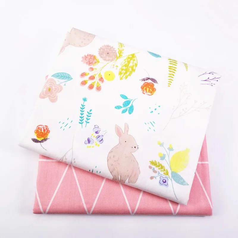 

Cute Rabbit Printed Grid Cotton Fabric for Diy Patchwork Quilting Baby Cribs The Textile Cloth Cushions Blanket Sewing Tissus