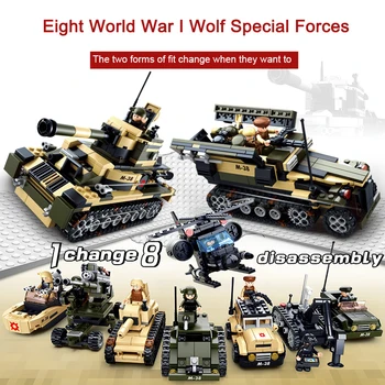 

Sluban 8 In 1 Military Tank Helicopter Assault Car Compatible LGSet Building Blocks Bricks Educational Toys Diy Gifts