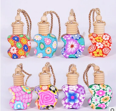 

High-Quality 12ML/15ML Mix Style Polymer Clay Car Perfume Hanging Bottle with Wooden Cork 100PCS/LOT