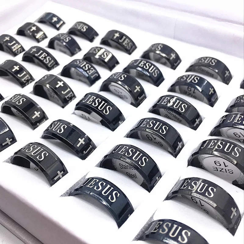 

MIXMAX 20PCS ring Jesus cross men's women's God Christ delicate black Stainless Steel brand ring Jewelry high quality