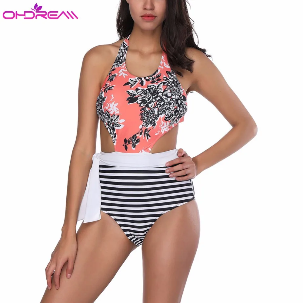 

OHDREAM One Piece Bikini Women Sexy Swimsuit High Waist Swimwear Hollow Out Swiming Suit Jungle Print Bikini Beach Party Time-C