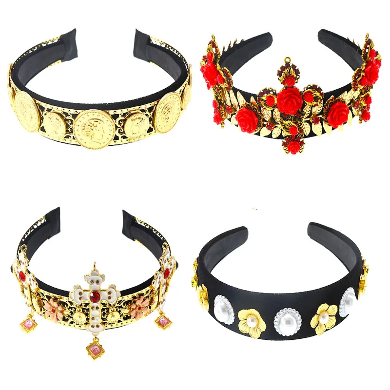 

Handmade flower crown tiara bride married female Baroque palace style retro catwalk holiday headband hair accessories 965