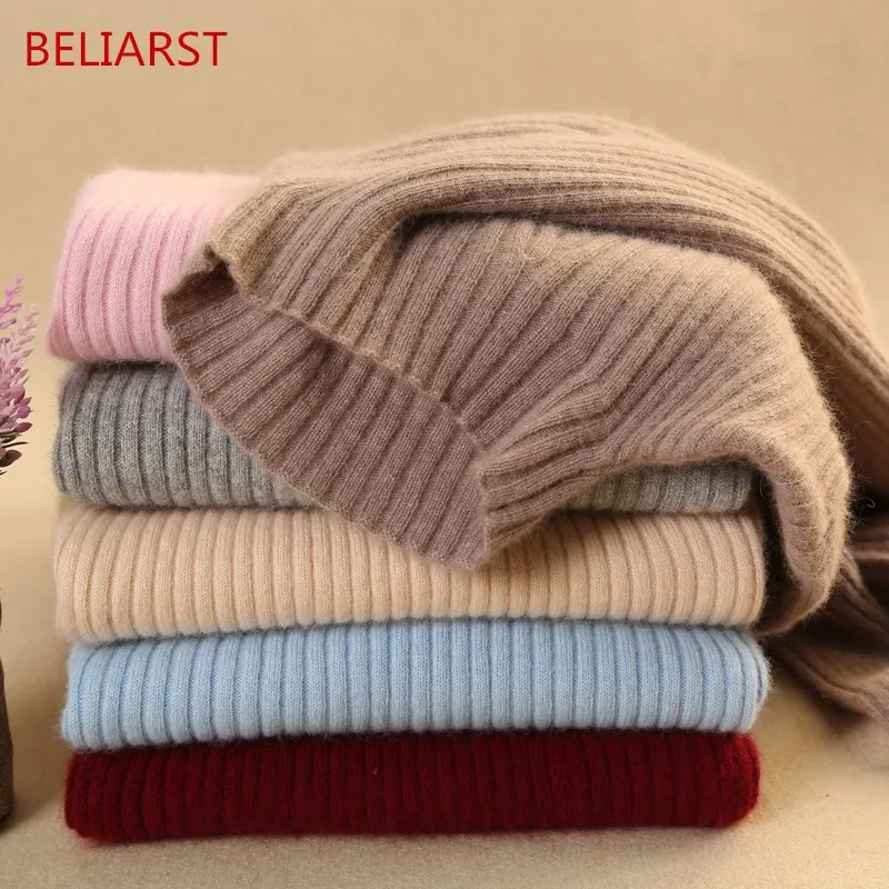

BELIARST Autumn and Winter New Cashmere Sweater Women Half High Collar Pullover Fashion Slim Pull Short Knitted Bottoming Shirt