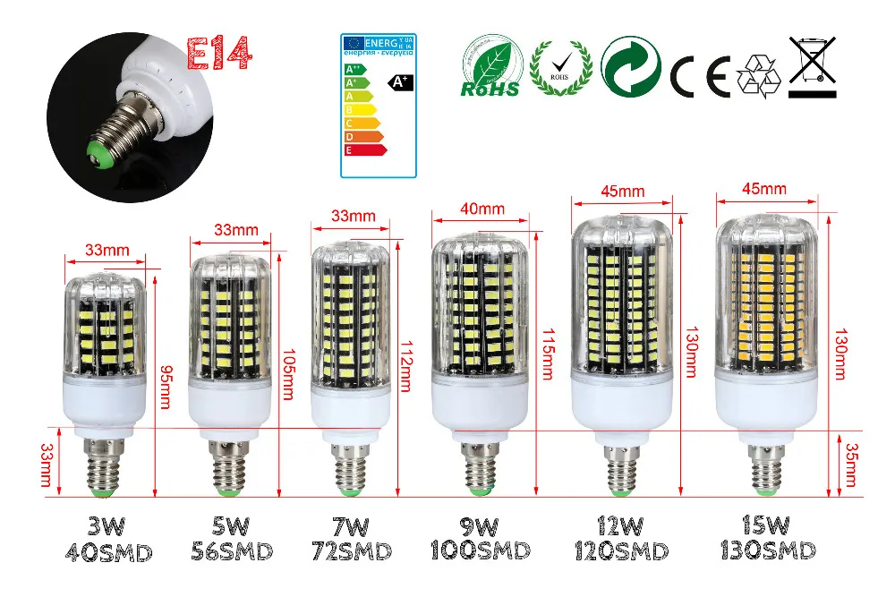 E14 E27 G9 GU10 B22 5736 SMD лампа Кукуруза лампы 85-265V 3W 5W 7W 9W 12W Светодиодный свет энергосберегающие лампы
