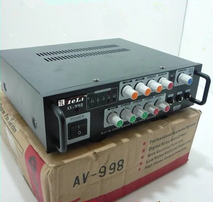 AC220V / DC12V AV-998 60W+60W HIFI stereo HomeAMPLIFIER KaraoK computer amplifier with FM radio Microphone input | Электроника