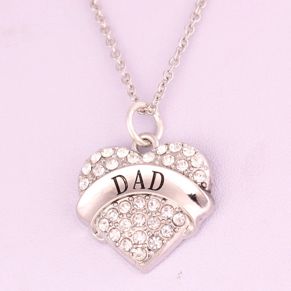 Female Pendant Necklace DAD Written In The Heart Pendant With Crystals Good Present For Family