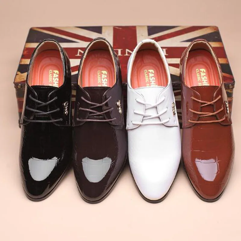 

Business Men Cow Patent Genuine Leather Shoes,Lace-up Pointed Toe Rubber Non-slip Breathable Soft Bottom Shoes Big Size 38-45