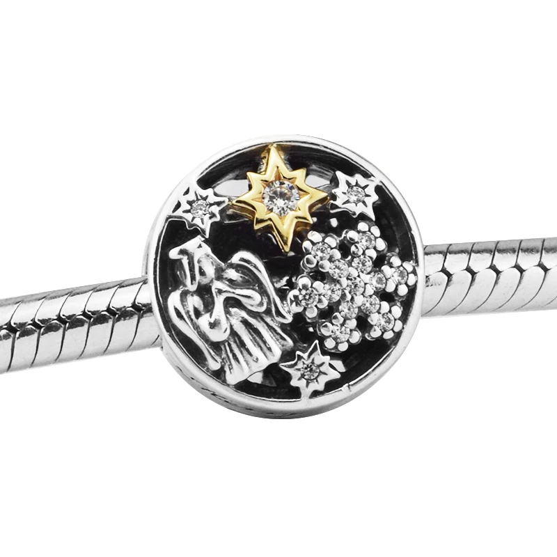 

14K Real Gold Merry Christmas Beads 100% 925 Sterling Silver Clear Cz Charm Beads for Jewelry Making Fit Bracelets Diy PF626K