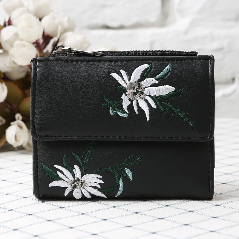 

Luxary Fashion Women Wallets Pocket Embroidery Floral Pattern Lady Short Zipper Money Coin Purse Woman Wallet Burse Bag Notecase