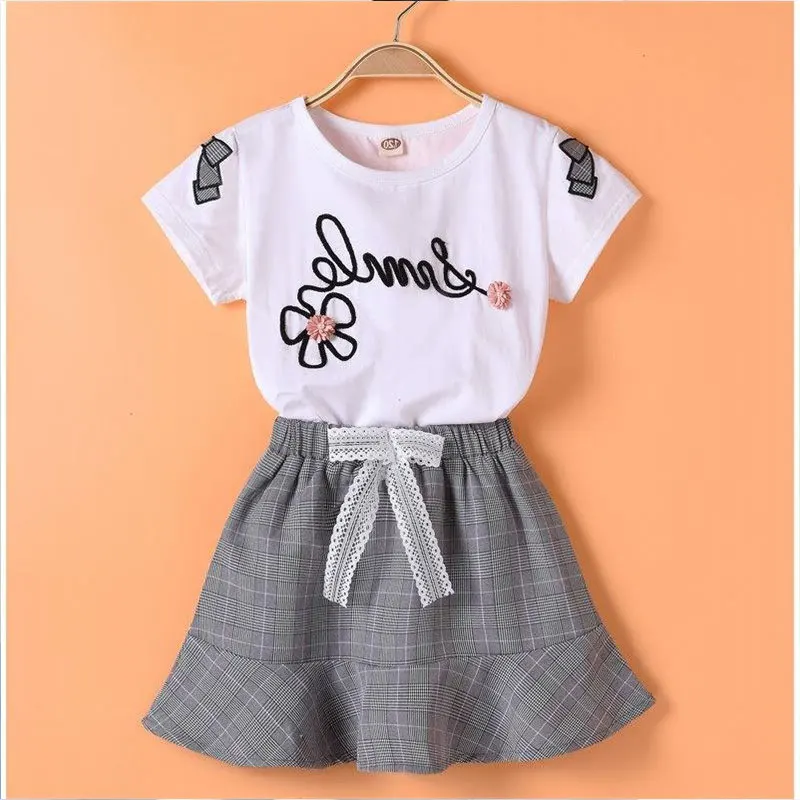 

12 Girls Summer Dress 11 Clothing T-shirt + Skirt 2 Piece Set 10 Fashion Shirt + Skirt 9 Children's Clothing 8 Years Old 7